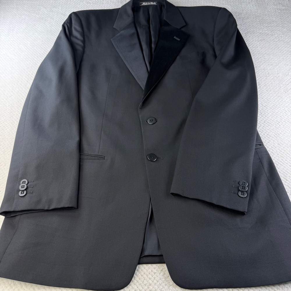 Armani Collezioni Mens 40R Tuxedo Jacket Black Wool Satin Peak Lapel Italy